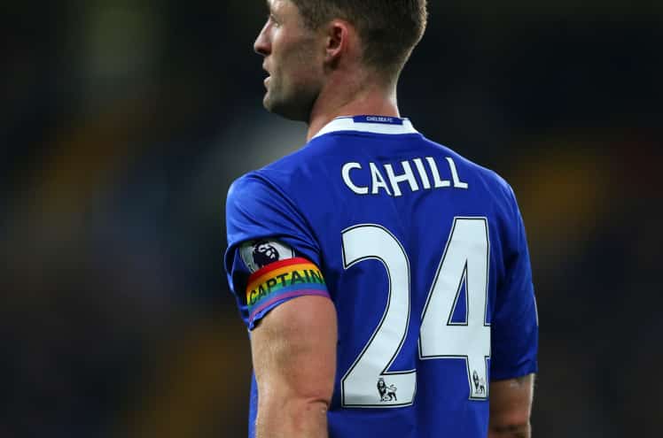LONDON, ENGLAND - NOVEMBER 26: Gary Cahill of Chelsea wearing a rainbow colour captains armband during the Premier League match between Chelsea and Tottenham Hotspur at Stamford Bridge on November 26, 2016 in London, England. (Photo by Catherine Ivill - AMA/Getty Images)