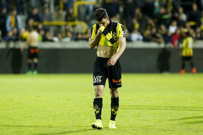 Ahmed Zizo Sayed of Lierse shows deception after the Belgian soccer game SK Lierse vs KAS Eupen, on Wednesday 20 May 2015 in Lier. SK Lierse will be relegated into the Belgian second soccer division after losing against KAS Eupen. (c) Image: Kristof Van Accom