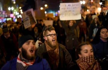 Demonstrators protest in response to the election of Republican Donald Trump as the president of the United States in Philadelphia