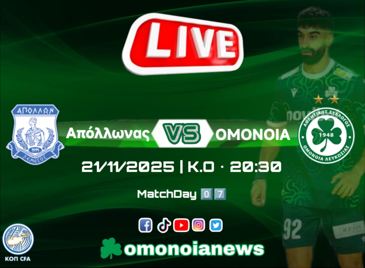 LIVE: Απόλλωνας – ΟΜΟΝΟΙΑ